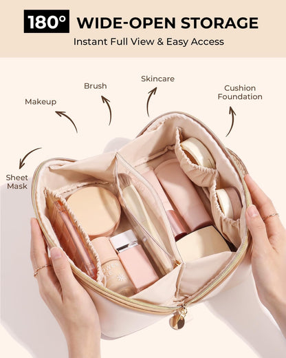 Prite Makeup Bag Travel Toiletry Bag Open Flat Cosmetic Organizer for Women