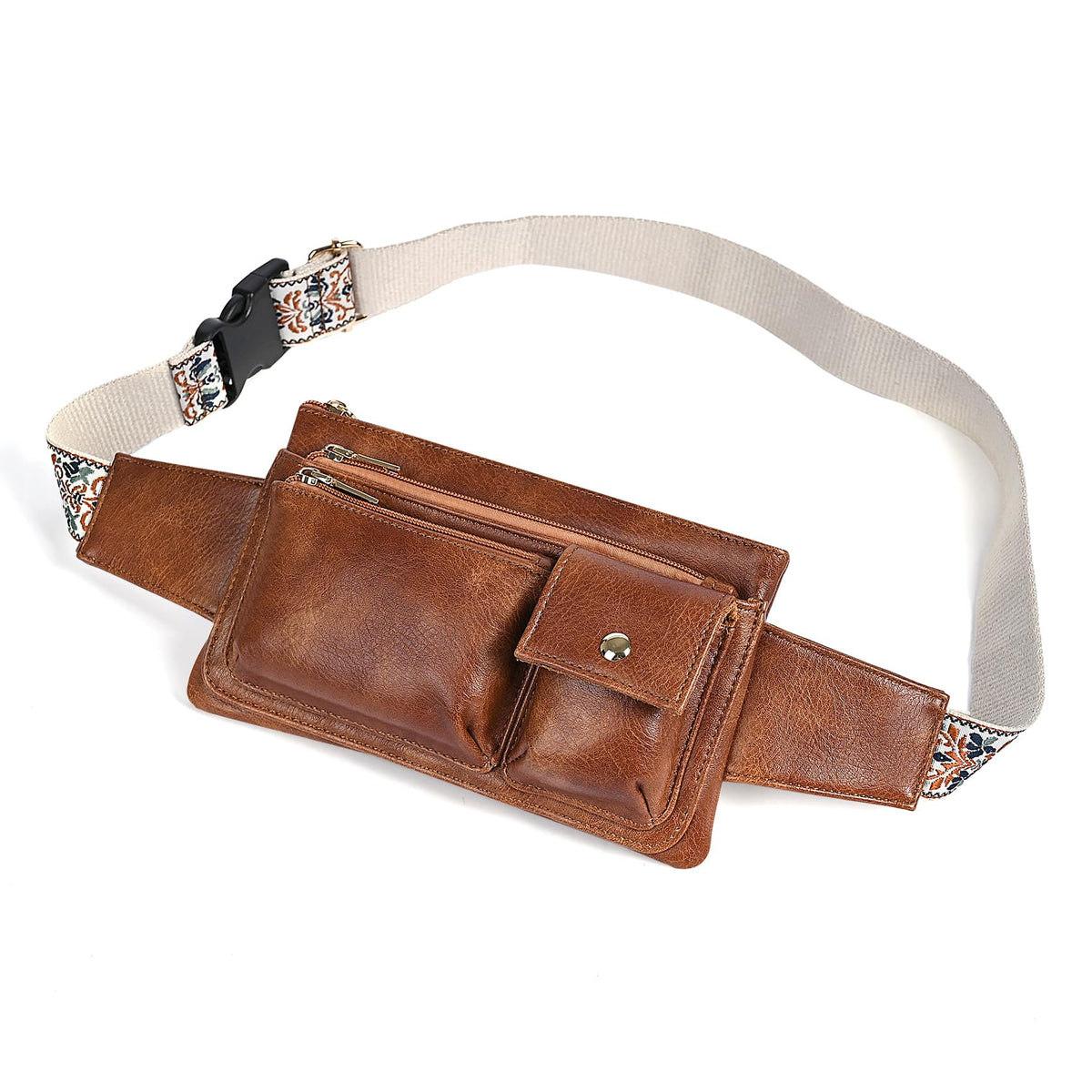 Water Resistant Canvas + Leather Hiking Riding Travel Fanny Waist Pack Small Phone Pouch For Men Women FB811-29 (1168 Brown)
