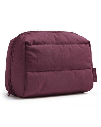 BAGSMART Small Makeup Bag, Puffy Wide-open Zipper Cosmetic Pouch, Pink