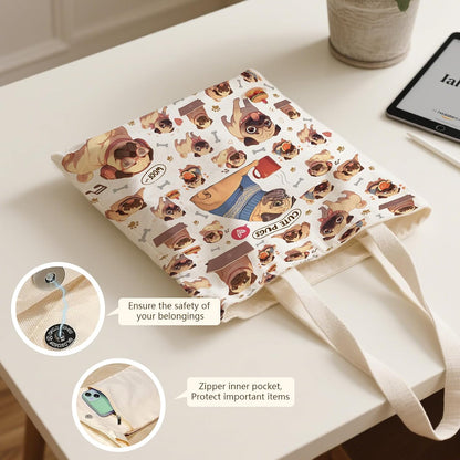 Aesthetic Canvas Tote Bag for Women - with Magnetic Snap Closure & Zipper Inner Pocket Reusable Bag for Shopping