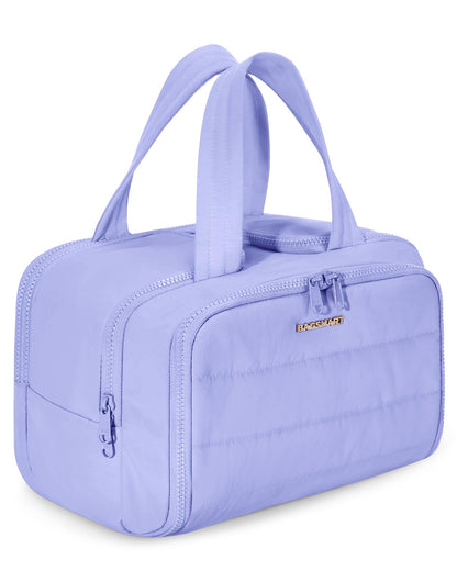 BAGSMART Travel Toiletry Bag, Lightweight Large Wide-open Travel Bag for Women, Puffy Cosmetic Makeup Bag Organizer with Handle for Accessories,Essentials, Toiletries, Dark Pink