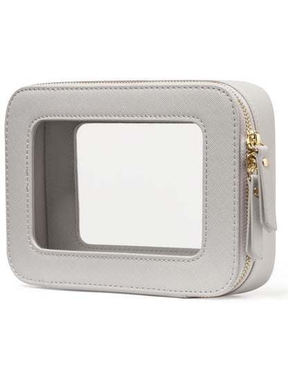 Popvibe Clear Makeup Case White Toiletry Bag Travel Large Clear Cosmetic Bag with Zipper, Big Make Up Bag Organizer Women Traveling TSA Approved Transparent Bag Car for Essentials