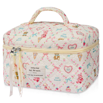 Gosect Large Makeup Bag, Cute Cosmetic Bag for Women Girls, Floral Coquette Aesthetic Toiletry Bag, Travel Make Up Organizer Bag (BDLH)