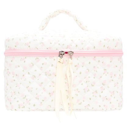 Quilted Makeup Bag for Women, Travel Cosmetic&Toiletry Bag,Gauze Heart