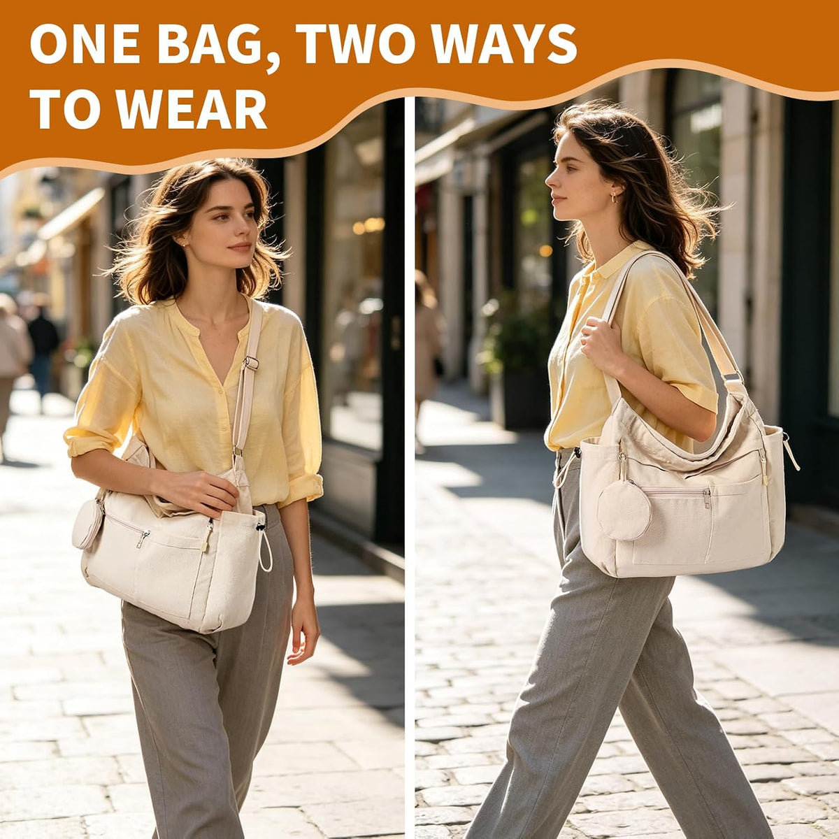 Canvas Hobo Crossbody Tote Bag w/Purse, Messenger Bag for Women Men