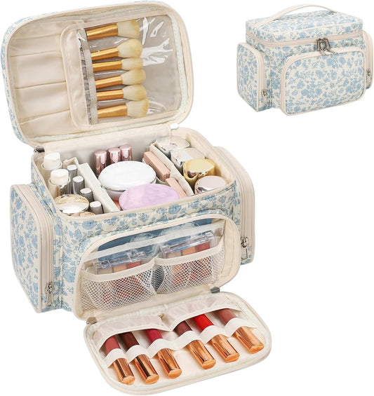 Bagmoly Large Makeup Bag, Quilted Makeup Bag Organizer for Women, Floral