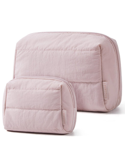 BAGSMART Small Makeup Bag, Puffy Wide-open Zipper Cosmetic Pouch, Pink