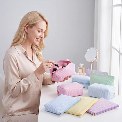 Huhumy 12 Pcs Seersucker Makeup Bags for Woman Striped, 6 Colors