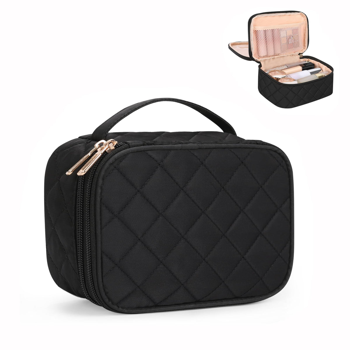 Relavel Travel Makeup Bag, Small Floral Cosmetic Bag with Handle for Trip