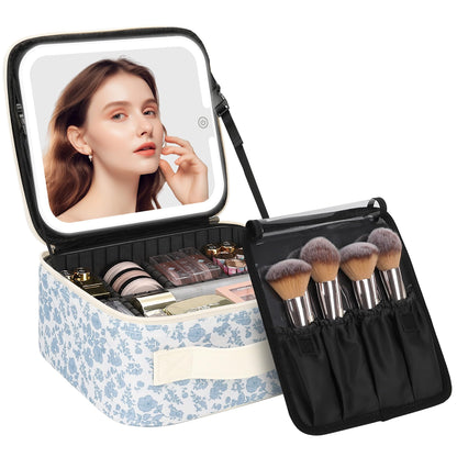 Chomeiu Makeup Bag with LED Mirror, Travel Cosmetic Bag with Shoulder Strap