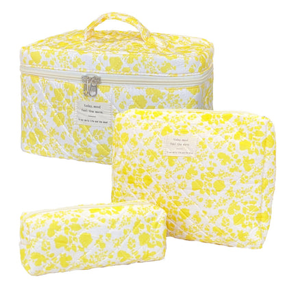 Rose Red Large Quilted Floral Makeup Bag Cute Soft Coquette Aesthetic Cosmetic Bag Cotton Travel Toiletry Bag for Women