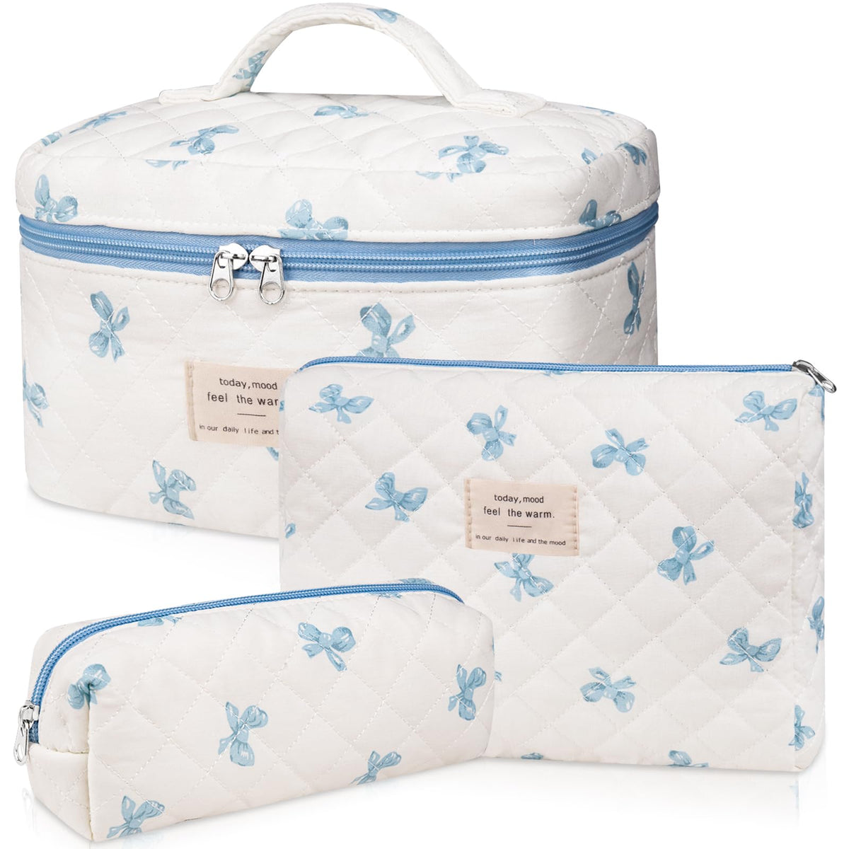 Gosect Makeup Bag Set, Quilted Makeup Bags, Large Floral Cosmetic Bag for Women, Cute Cotton Makeup Bags, Flower Travel Toiletry Organizer Bag (Folk Style)