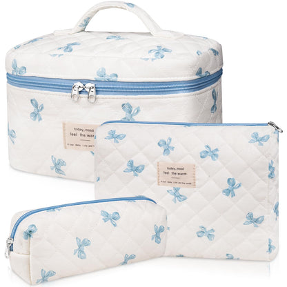 Gosect Makeup Bag Set, Quilted Makeup Bags, Large Floral Cosmetic Bag for Women, Cute Cotton Makeup Bags, Flower Travel Toiletry Organizer Bag (Folk Style)