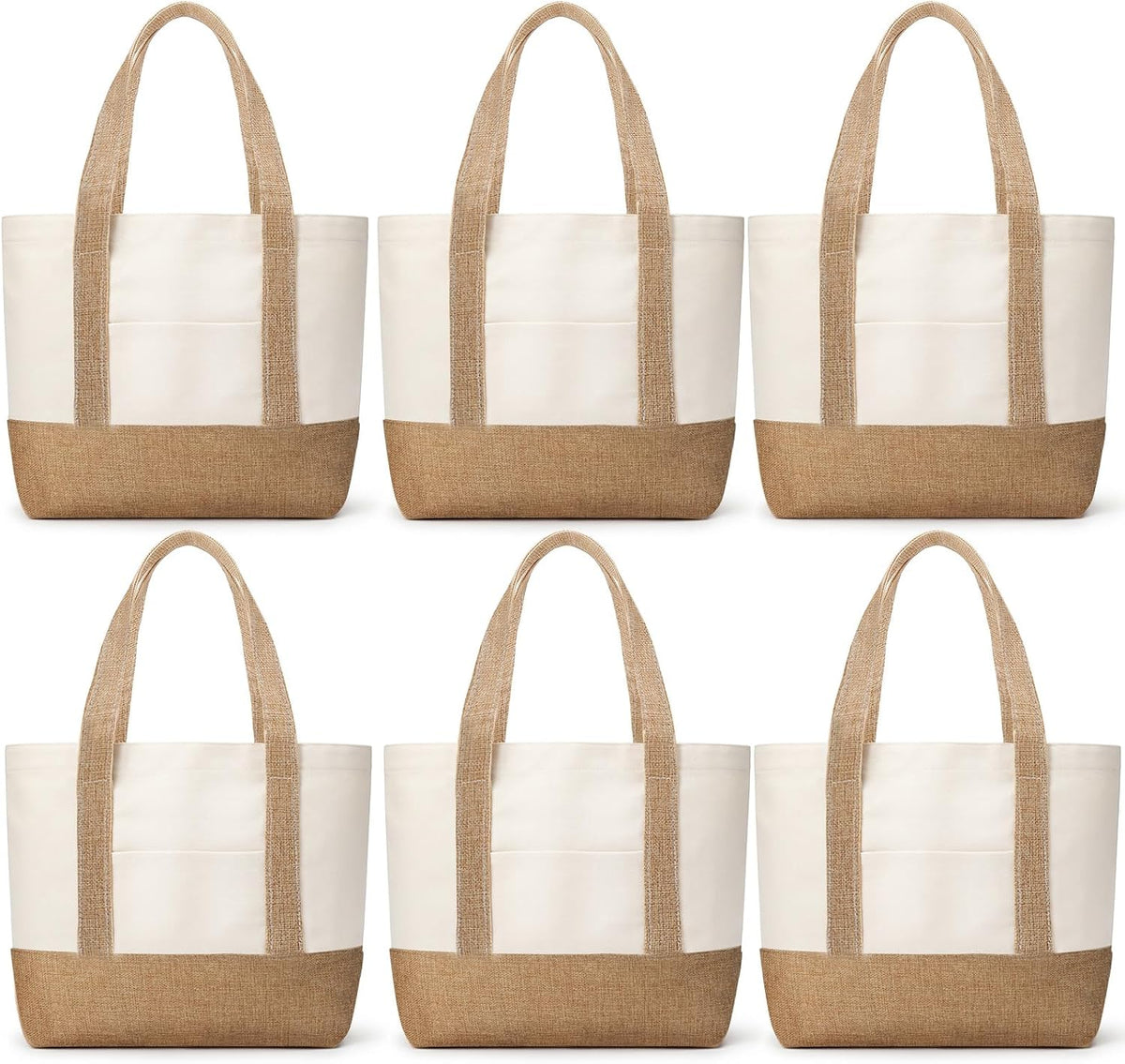 Paterr 6pcs Canvas Tote Bags Bulk Burlap Patchwork Grocery Bags