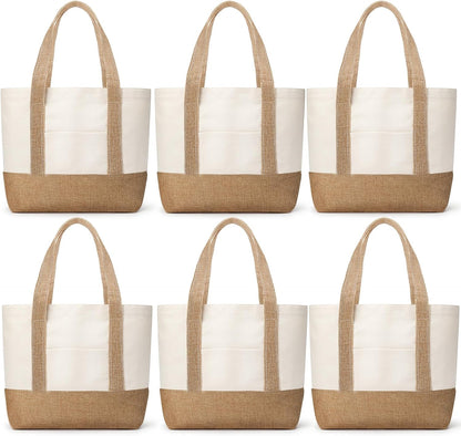 Paterr 6pcs Canvas Tote Bags Bulk Burlap Patchwork Grocery Bags