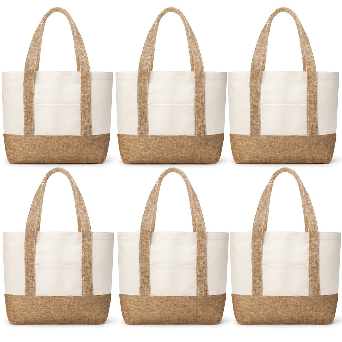 Paterr 6pcs Canvas Tote Bags Bulk Burlap Patchwork Grocery Bags