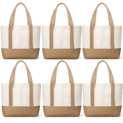 Paterr 6pcs Canvas Tote Bags Bulk Burlap Patchwork Grocery Bags