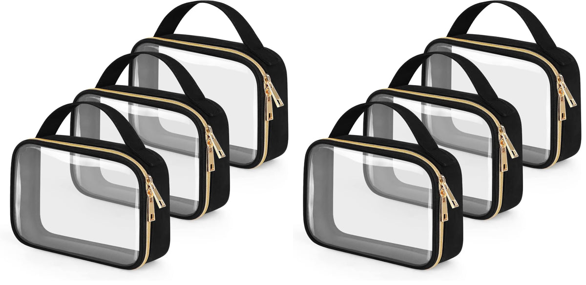 Wedama TSA Approved Toiletry Bag, 3 Pack Clear Makeup Bags with Handles, Quart Size Clear Toiletry Bags, PVC Cosmetic Bags for Women and Men, Carry on Airport Airline Compliant Bag, Black