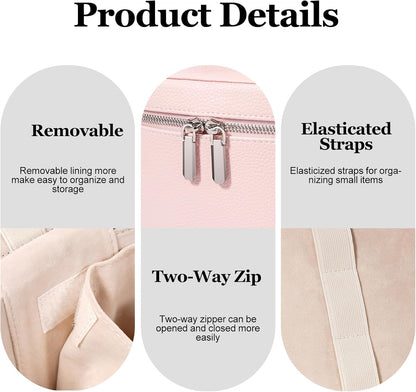 Cosmetic Case, Leather Makeup Bag, Portable Handheld Makeup Case, Detachable Compartments
