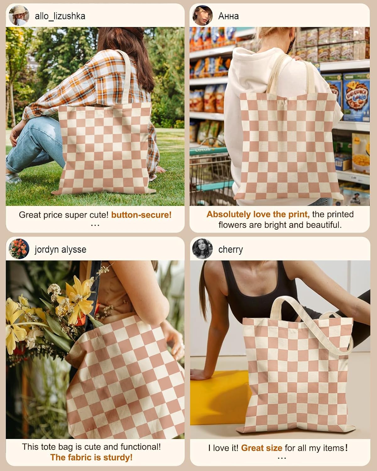 Miss Adola Canvas Tote Bag with Zipper for Women