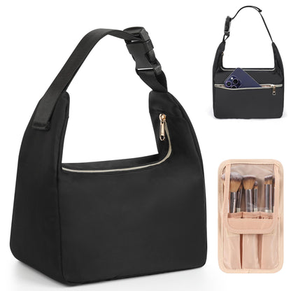 Relavel Travel Makeup Bag, Small Floral Cosmetic Bag with Handle for Trip