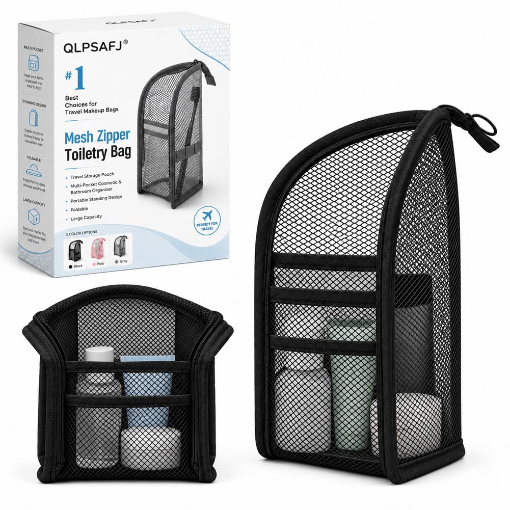 Mesh Zipper Toiletry Bag for Travel Storage Pouch Multi-pocket Travel Cosmetic Bathroom Count Hanging Organizer Portable Standing Makeup Foldable Clear Waterproof EVA Large Capacity(2pc-c)