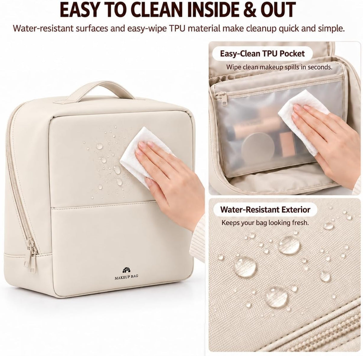 Travel Makeup Bag with Magnetic Fold-Down Flap