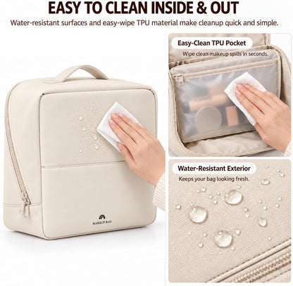 Travel Makeup Bag with Magnetic Fold-Down Flap