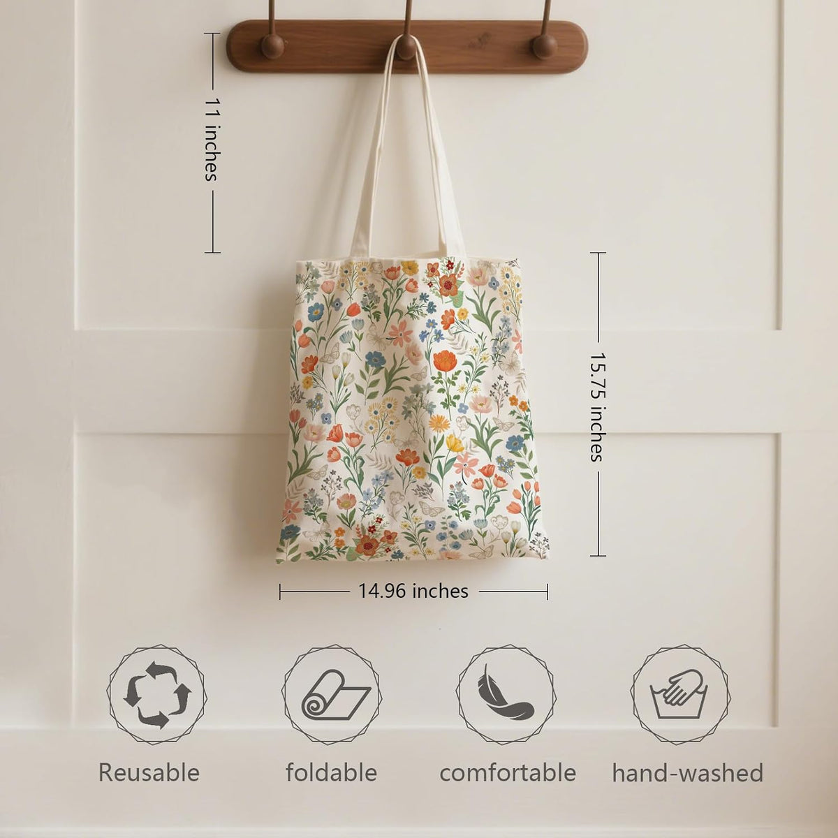 Aesthetic Canvas Tote Bag for Women - with Magnetic Snap Closure & Zipper Inner Pocket Reusable Bag for Shopping