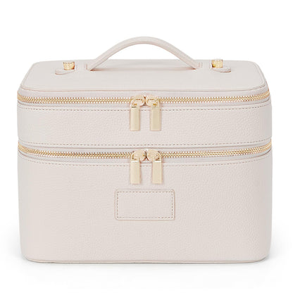 HiTotes Large Makeup Bag Duo Vanity Case for Women Leather Makeup Case Travel Toiletry Bag Portable Double Layer Cosmetic Bag