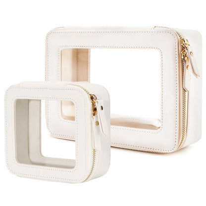 Aveniee Clear Makeup Bag Organizer, Travel Toiletry Bag Cosmetic Case for Women, Make Up Skincare Pouch Car Organizer Bag with Zippers for Essentials,White,Medium Classic