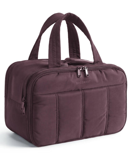 BAGSMART Travel Toiletry Bag, Puffy Large Toiletry Bag for Women, Lightweight Cosmetic Makeup Bag Organizer with Handle for Traveling, Accessories, Essentials, Toiletries （Dark Pink