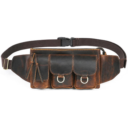 Water Resistant Canvas + Leather Hiking Riding Travel Fanny Waist Pack Small Phone Pouch For Men Women FB811-29 (1168 Brown)