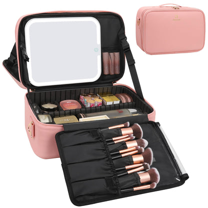 Chomeiu Makeup Bag with LED Mirror, Travel Cosmetic Bag with Shoulder Strap