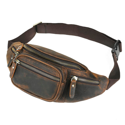 Water Resistant Canvas + Leather Hiking Riding Travel Fanny Waist Pack Small Phone Pouch For Men Women FB811-29 (1168 Brown)