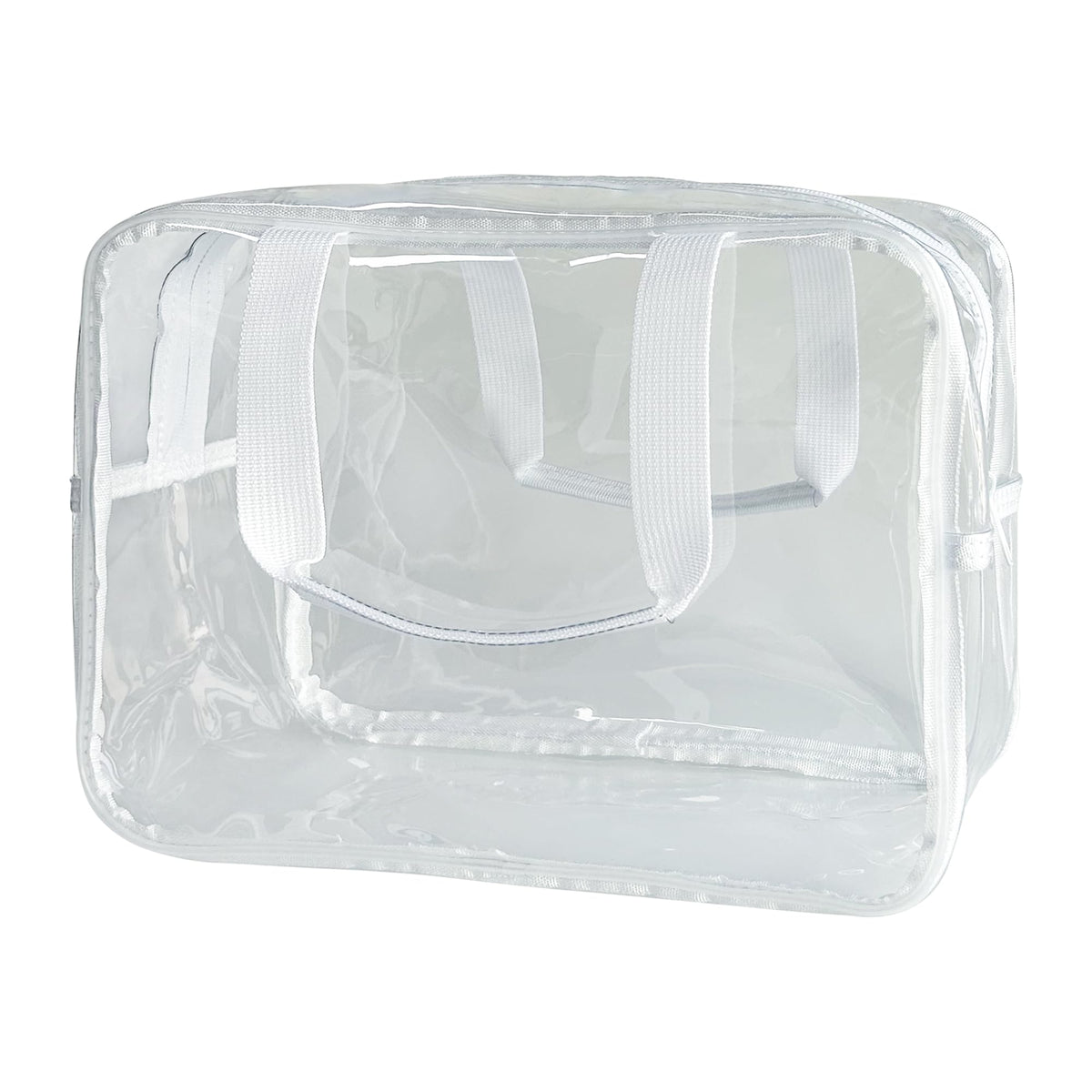 PVC Clear Pure Color Transparent Large Zipper Cosmetic Pouch Travel Makeup Cosmetic Bag with Handle for Travel Bathroom Toiletry Organizer (Clear+Black Handle)