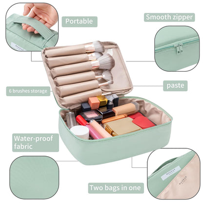 Queboom Travel Makeup Bag Cosmetic Bag Toiletry Bag for Women & Men, Green