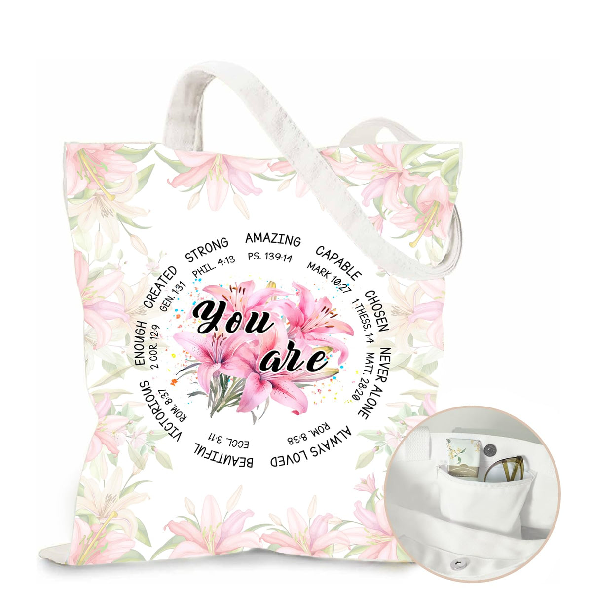 Aesthetic Canvas Tote Bag for Women - with Magnetic Snap Closure & Zipper Inner Pocket Reusable Bag for Shopping