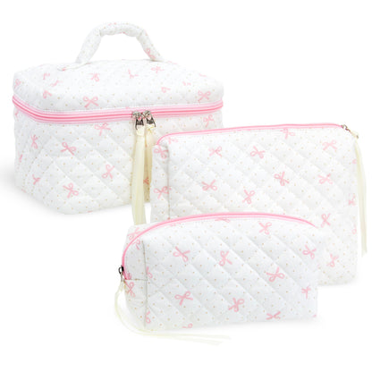 Quilted Makeup Bag for Women, Travel Cosmetic&Toiletry Bag,Gauze Heart