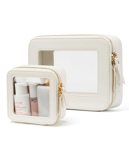 Popvibe Clear Makeup Case White Toiletry Bag Travel Large Clear Cosmetic Bag with Zipper, Big Make Up Bag Organizer Women Traveling TSA Approved Transparent Bag Car for Essentials