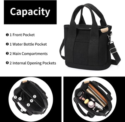 Small Tote Bags for Women Canvas Purses with Zipper Crossbody Mini Tote Satchel Hobo Work Beach Bag Shoulder Handbags