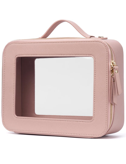 Popvibe Clear Makeup Case White Toiletry Bag Travel Large Clear Cosmetic Bag with Zipper, Big Make Up Bag Organizer Women Traveling TSA Approved Transparent Bag Car for Essentials