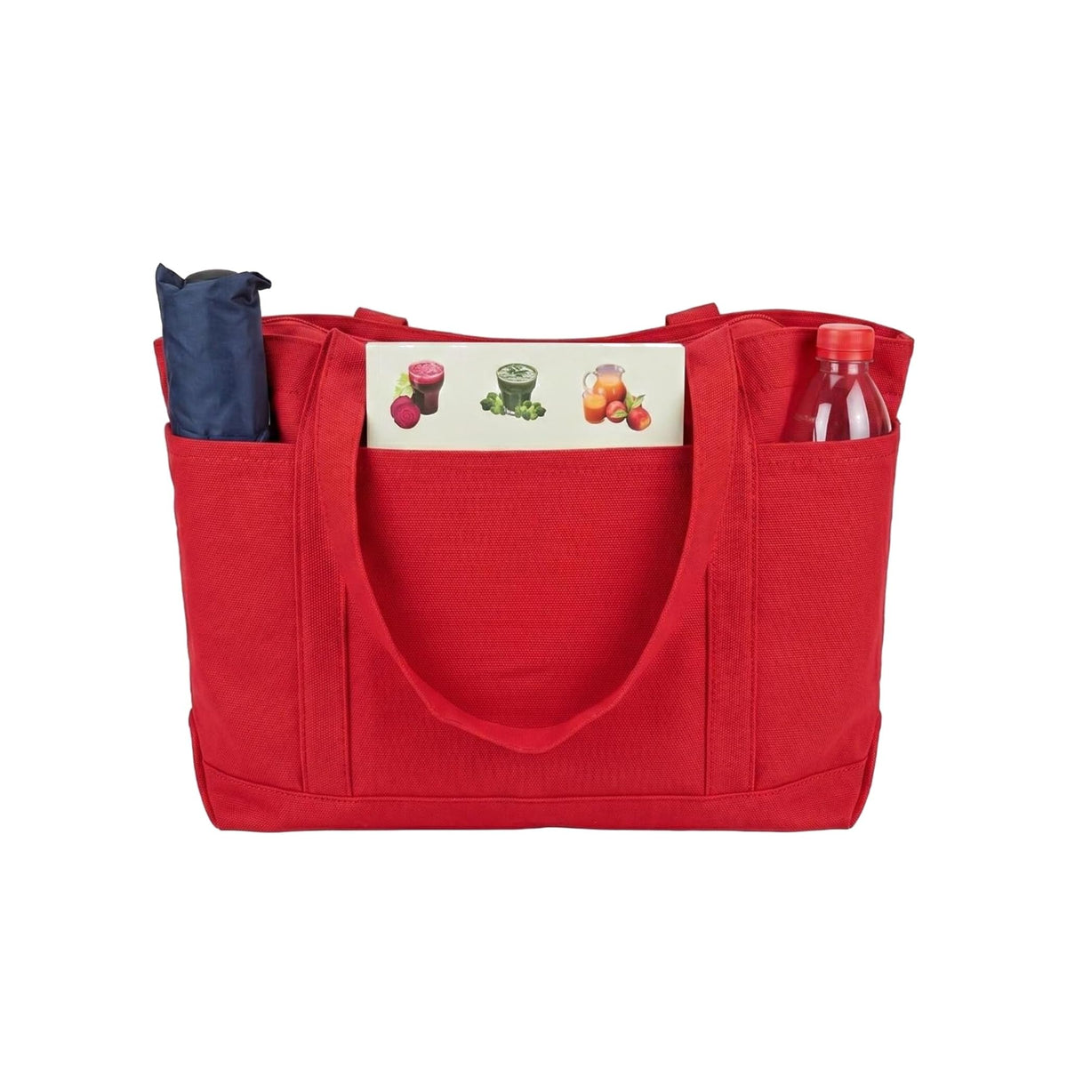 Large Canvas Tote Bag with Zipper, Multi Pockets for Work Travel