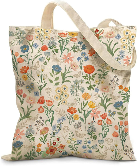 Aesthetic Canvas Tote Bag for Women - with Magnetic Snap Closure & Zipper Inner Pocket Reusable Bag for Shopping