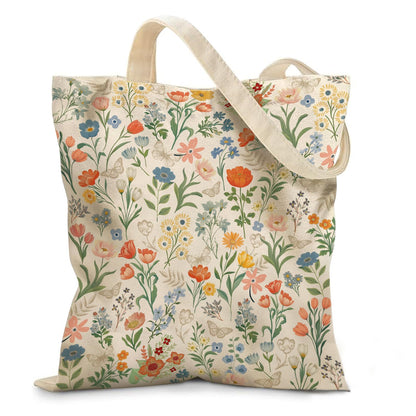 Aesthetic Canvas Tote Bag for Women - with Magnetic Snap Closure & Zipper Inner Pocket Reusable Bag for Shopping