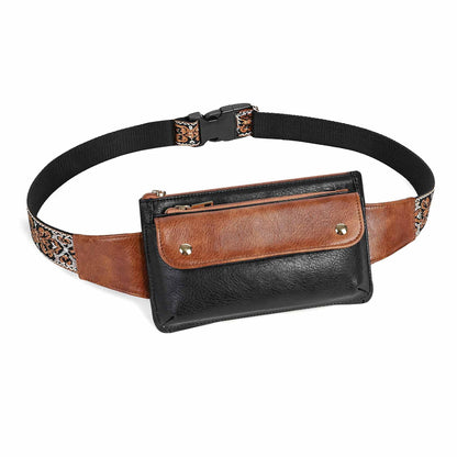 Water Resistant Canvas + Leather Hiking Riding Travel Fanny Waist Pack Small Phone Pouch For Men Women FB811-29 (1168 Brown)