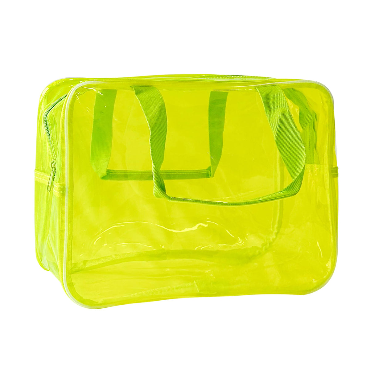 PVC Clear Pure Color Transparent Large Zipper Cosmetic Pouch Travel Makeup Cosmetic Bag with Handle for Travel Bathroom Toiletry Organizer (Clear+Black Handle)