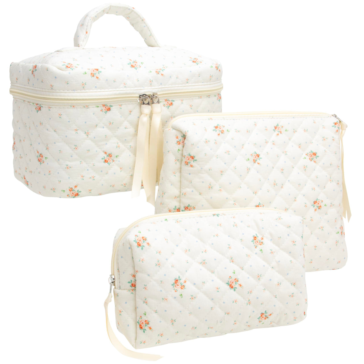 Quilted Makeup Bag for Women, Travel Cosmetic&Toiletry Bag,Gauze Heart