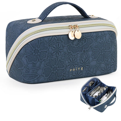 Prite Makeup Bag Travel Toiletry Bag Open Flat Cosmetic Organizer for Women