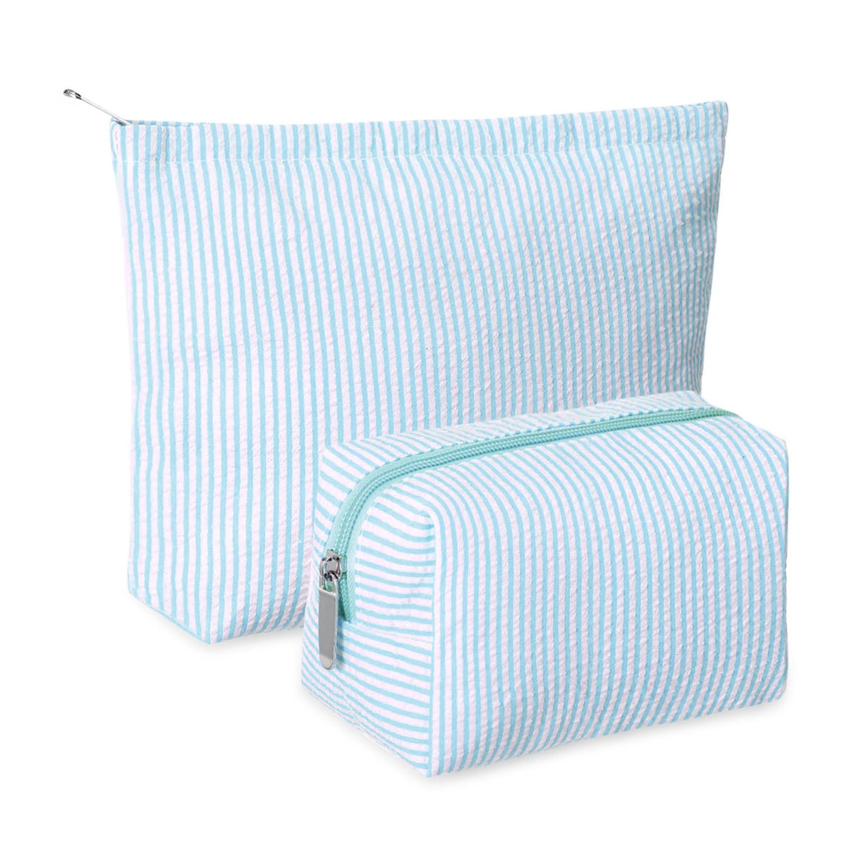 Huhumy 2 Pcs Makeup Bag Set for Women, Khaki, Thin Stripe